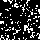 A mostly black square with some splotches of white