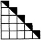A stack of white squares forms the bottom-left half of a five-by-five grid cut diagonally. The five white squares along the diagonal are cut in half and the remainder of each cut square shown in black.