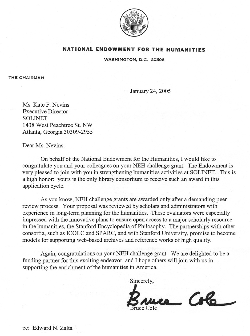 letter from NEH Chairman