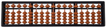 [Picture of a soroban with 17 columns of beads, each column has 1 bead above the horizontal bar used to represent 5 and 4 beads below the bar each of which represents 1. Together the beads in each column can represent any digit from 0 to 9.]